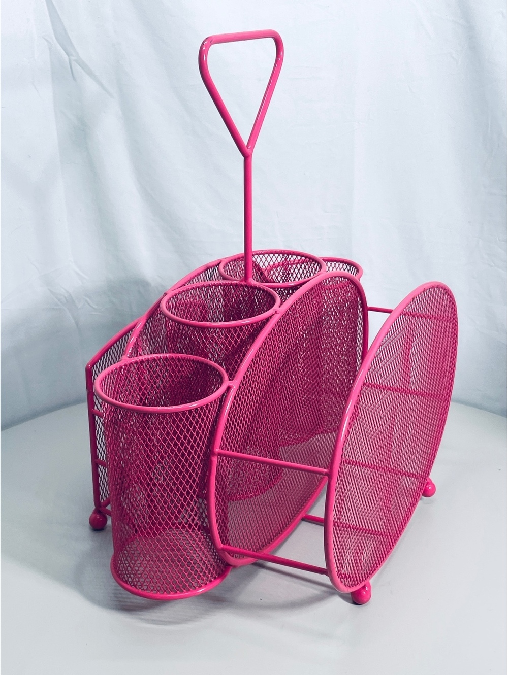 Hot Pink Metal Mesh Picnic Organizer with Handle Lt Damage